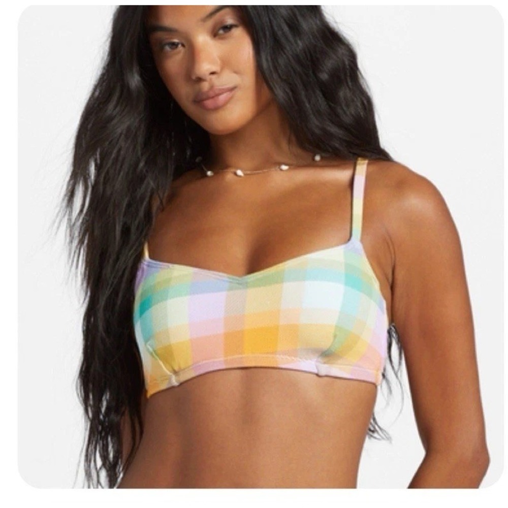 Billabong‎ Warm Waves Pastel Plaid Bra Top Size Medium D-DD New With Tags